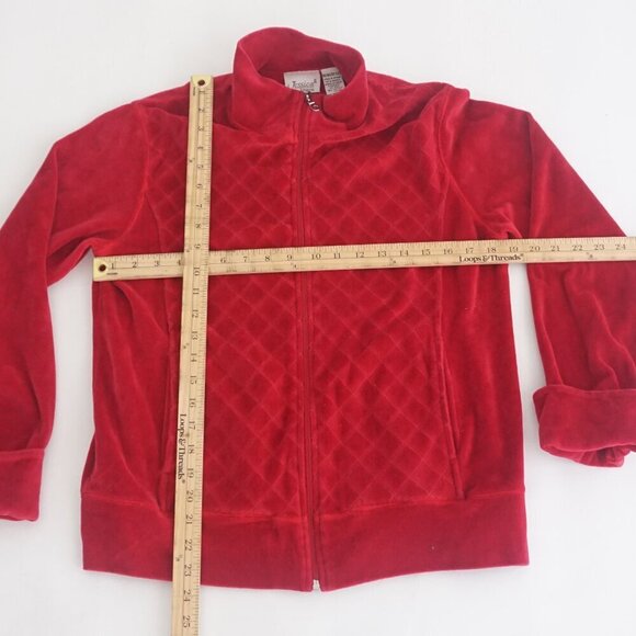 Vintage Jessica Red Quilt Diamond Print Pattern Velour Two-Piece Matching Set M - Picture 2 of 14